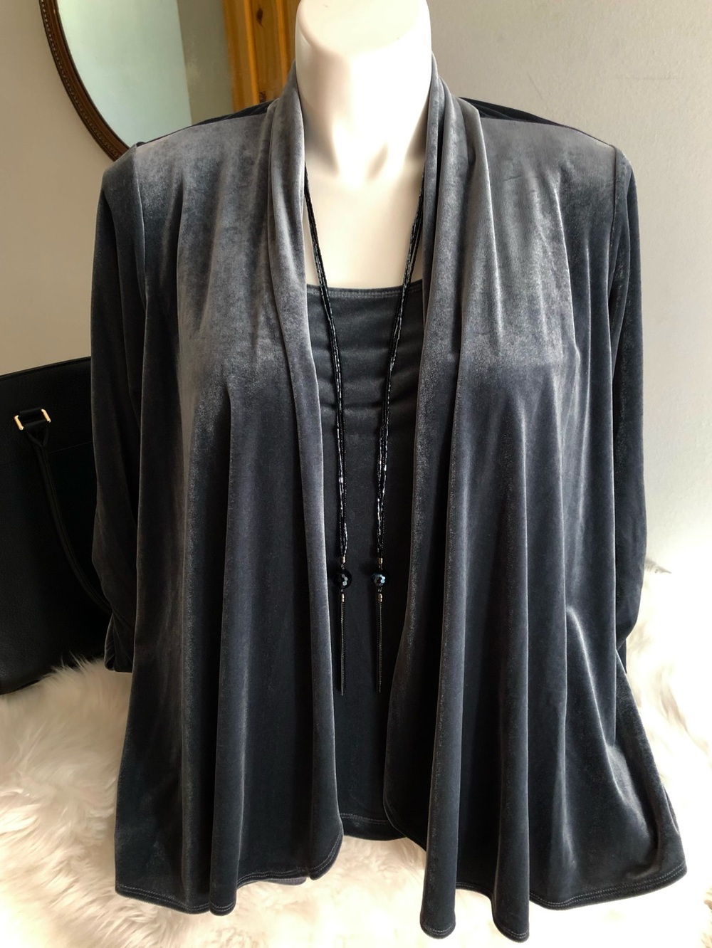 Susan Graver Grey Velvet Open Flowing Cardigan Size Large